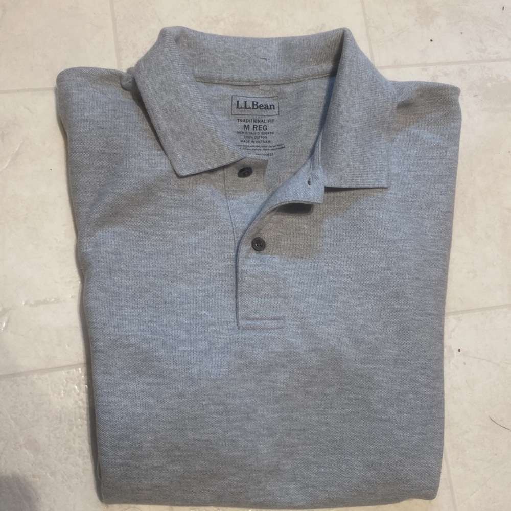 Mens LL Bean Brushed Cotton Polo Like NEW! Grey! Size Med